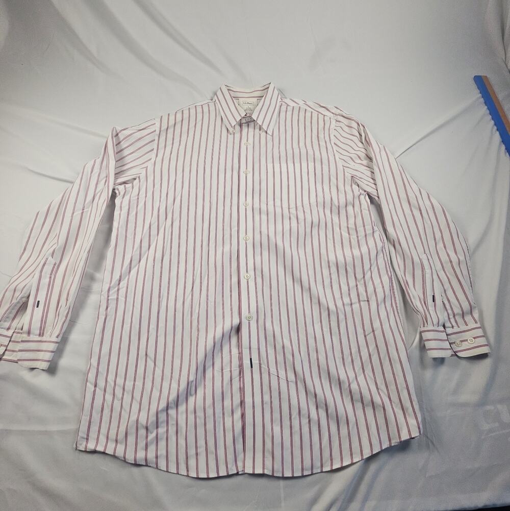 Men's Striped Button Down Shirt Red Blue 100% Cotton by L.L.Bean L Tall